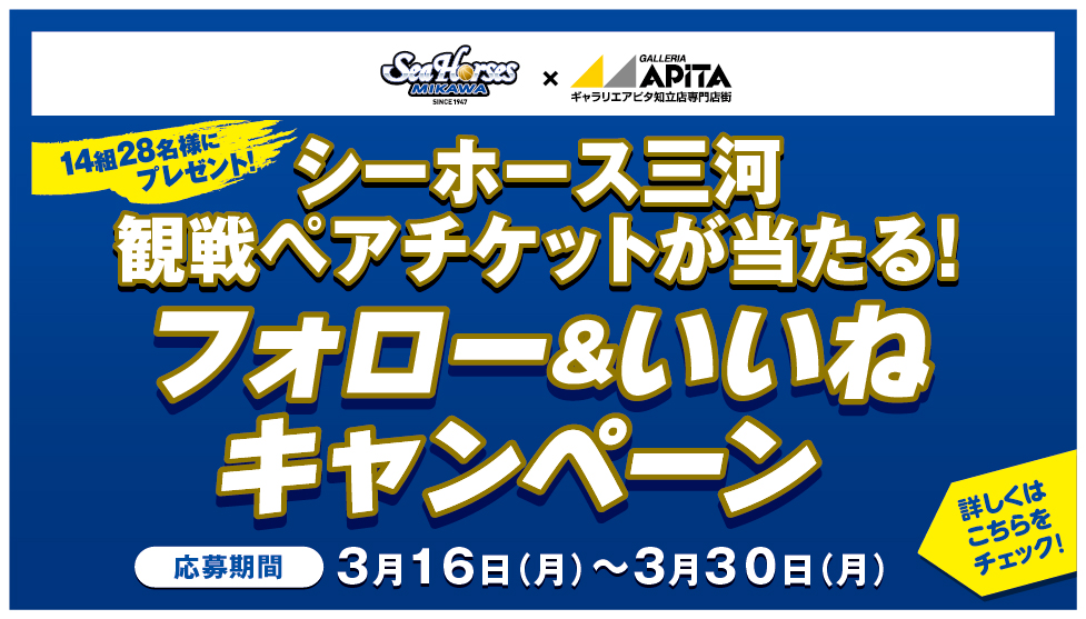 シーホース三河観戦ペアチケットが当たる！Instagramフォロー＆いいねキャンペーン